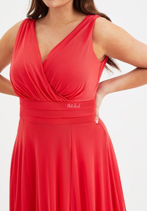 Nancy Marilyn Solid Scarlet Red Mesh Maxi Dress, Scarlett & Jo