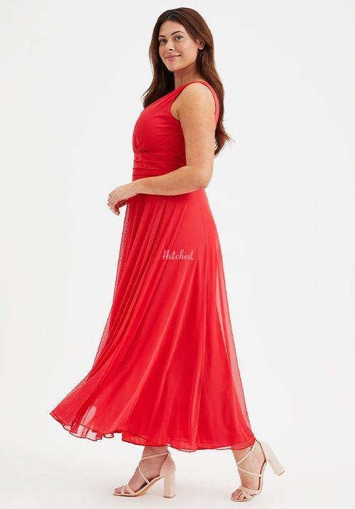 Nancy Marilyn Solid Scarlet Red Mesh Maxi Dress, Scarlett & Jo