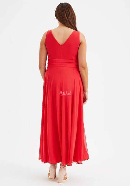 Nancy Marilyn Solid Scarlet Red Mesh Maxi Dress, Scarlett & Jo