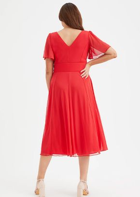 Victoria Solid Scarlet Red Angel Sleeve Mesh Midi Dress, Scarlett & Jo
