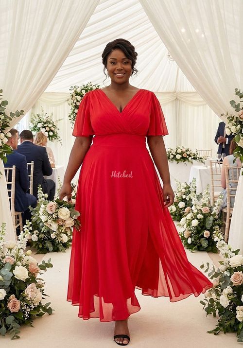 Isabelle Solid Red Float Sleeve Maxi Dress, Scarlett & Jo