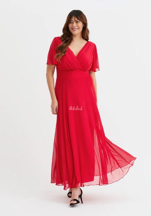 Isabelle Solid Red Float Sleeve Maxi Dress, Scarlett & Jo