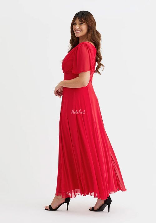 Isabelle Solid Red Float Sleeve Maxi Dress, Scarlett & Jo