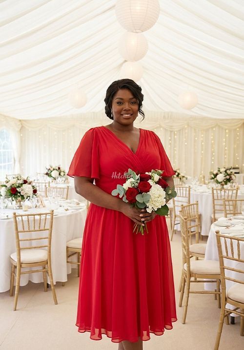 Victoria Solid Red Angel Sleeve Mesh Midi Dress, Scarlett & Jo