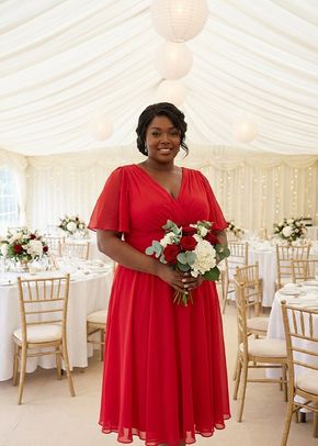 Victoria Solid Red Angel Sleeve Mesh Midi Dress, Scarlett & Jo