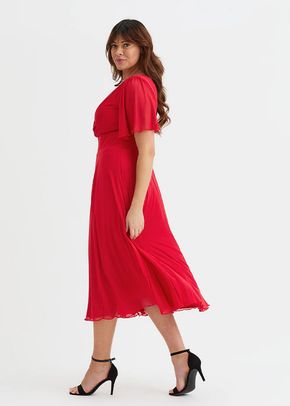 Victoria Solid Red Angel Sleeve Mesh Midi Dress, Scarlett & Jo