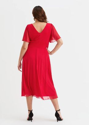Victoria Solid Red Angel Sleeve Mesh Midi Dress, Scarlett & Jo