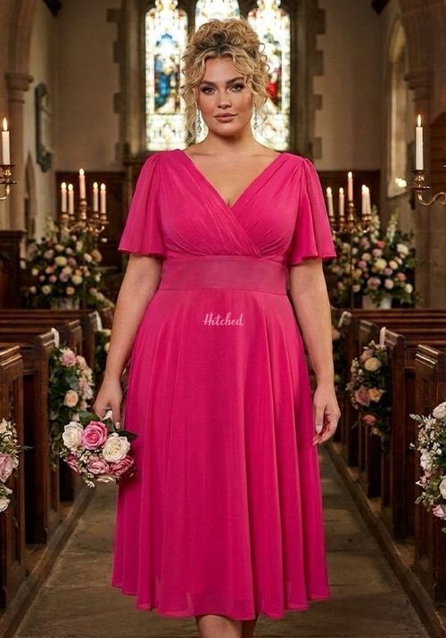 Victoria Solid Cerise Angel Sleeve Mesh Midi Dress, Scarlett & Jo
