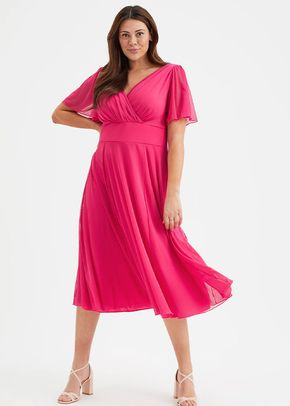 Victoria Solid Cerise Angel Sleeve Mesh Midi Dress, Scarlett & Jo