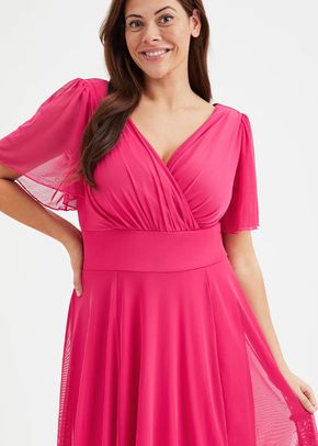 Victoria Solid Cerise Angel Sleeve Mesh Midi Dress, Scarlett & Jo