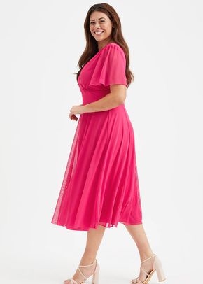 Victoria Solid Cerise Angel Sleeve Mesh Midi Dress, Scarlett & Jo