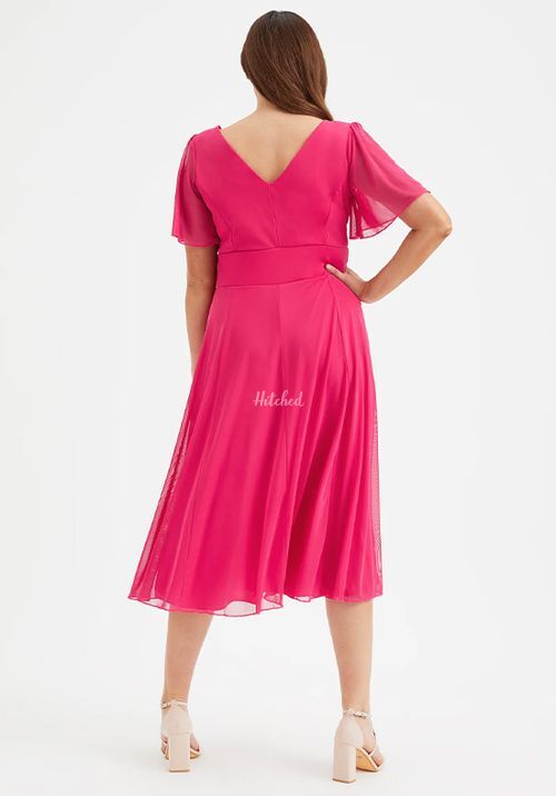 Victoria Solid Cerise Angel Sleeve Mesh Midi Dress, Scarlett & Jo