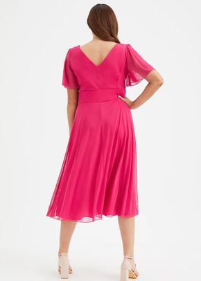 Victoria Solid Cerise Angel Sleeve Mesh Midi Dress, Scarlett & Jo