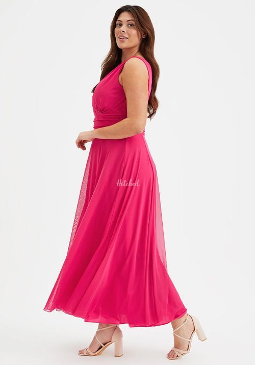 Nancy Marilyn Solid Cerise Mesh Maxi Dress, Scarlett & Jo