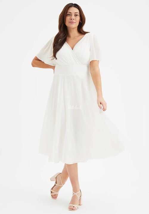 Victoria Solid Ivory Angel Sleeve Mesh Midi Dress, Scarlett & Jo
