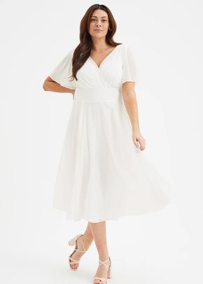 Victoria Solid Ivory Angel Sleeve Mesh Midi Dress, Scarlett & Jo