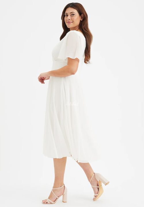 Victoria Solid Ivory Angel Sleeve Mesh Midi Dress, Scarlett & Jo