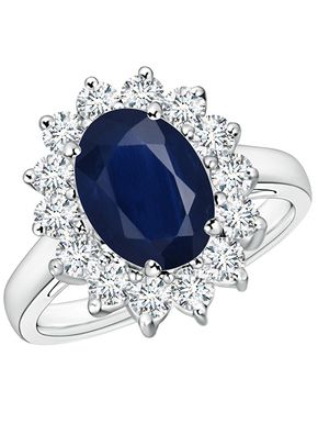 Princess Diana Inspired Blue Sapphire Ring with Diamond Halo, 1337