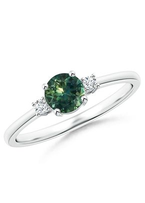 Prong-Set Round 3 Stone Teal Montana Sapphire and Diamond Ring, 1337