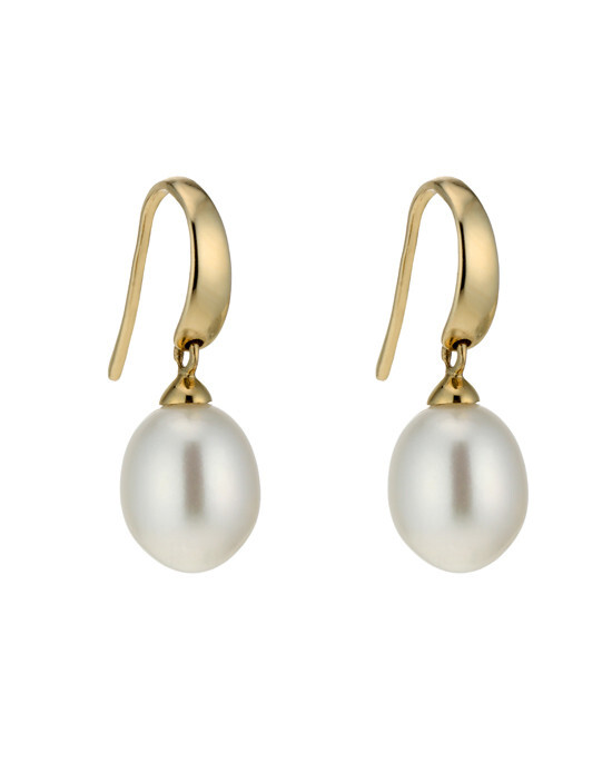 Ct Gold Cultured Freshwater Pearl Drop Hook Earrings Bridal Headwear
