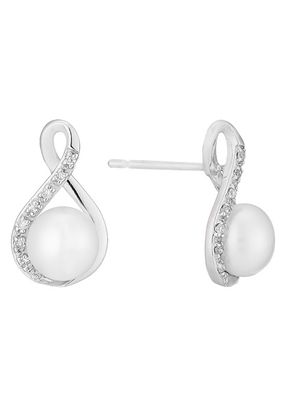 9ct White Gold Cultured Freshwater Pearl & Diamond Earrings, 1303