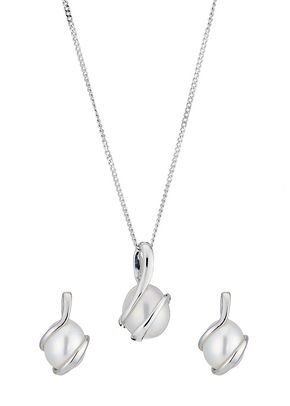 9ct White Gold Cultured Freshwater Pearl Gift Set, 1303