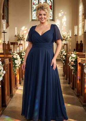 Kemi Solid Navy Bolero Wrap Bodice Maxi Gown, 1361