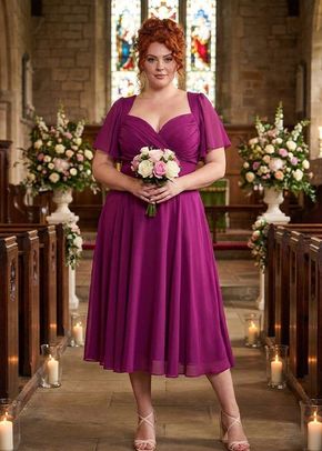 Liz Solid Mulberry Bolero Wrap Bodice Midi Dress, 1361