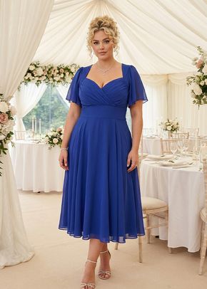 Liz Solid Sapphire Bolero Wrap Bodice Midi Dress, 1361