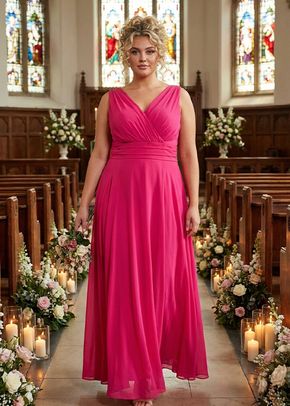 Nancy Marilyn Solid Cerise Mesh Maxi Dress, 1361