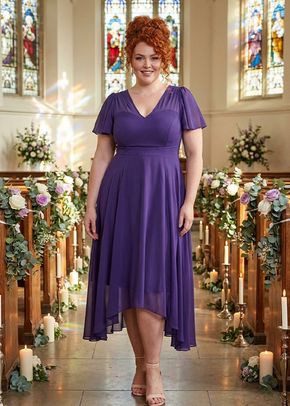 Tilly Purple Angel Sleeve Sweetheart Dress, 1361