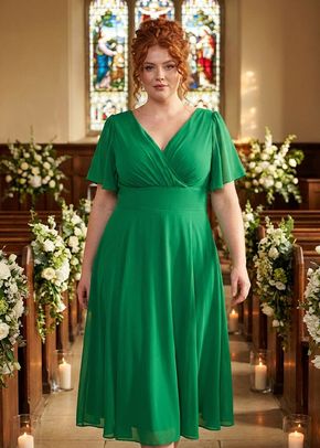 Victoria Solid Green Angel Sleeve Mesh Midi Dress, 1361