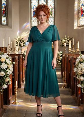 Victoria Teal Blue Angel Sleeve Mesh Midi Dress, 1361