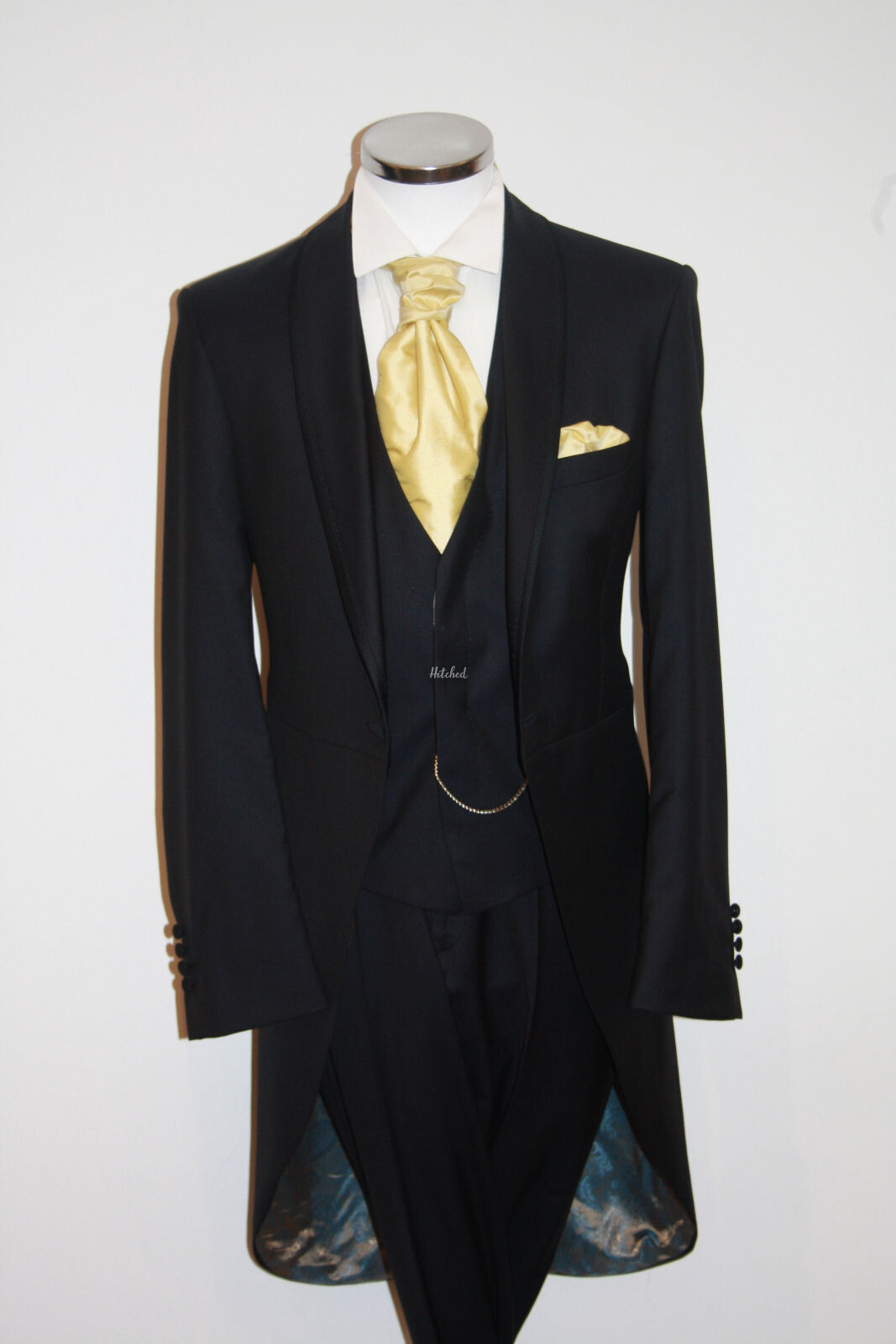 Navy Tails, Suit Waistcoat, Sunshine Cravat Mens Wedding Suit from