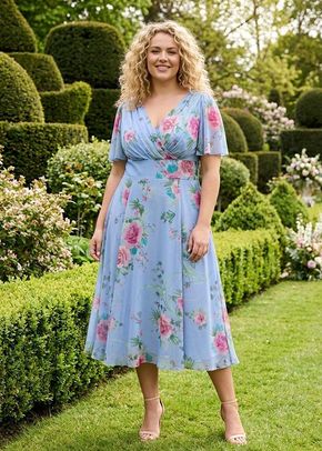 Victoria Blue Pink Angel Sleeve Mesh Long Midi Dress, 1361