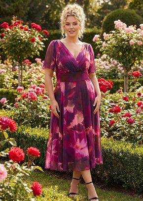 Victoria Wine Pink Angel Sleeve Mesh Long Midi Dress, 1361