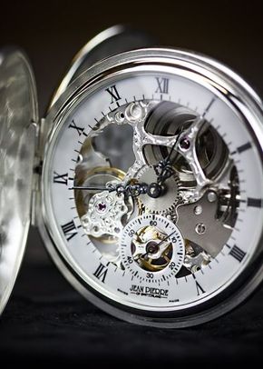Jean Pierre Solid Sterling Silver Double Hunter Skeleton Pocket Watch, 1307