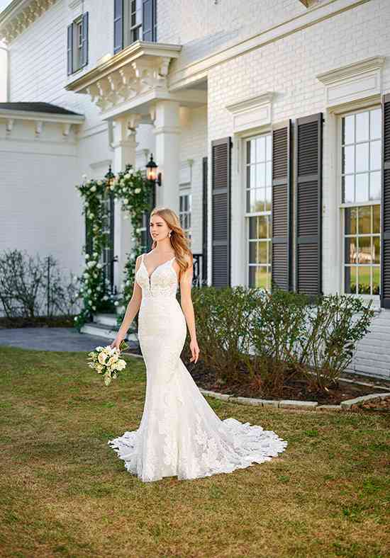Straight-across Illusion V-neck A-line Long Wedding Dress, WD3023 –  SposaBridal
