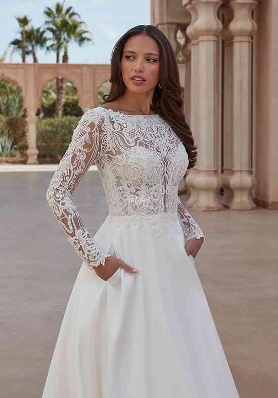 Illusion lace neckline fit and flare dress by Sincerity Bridal  Sincerity  bridal, Fit and flare wedding dress, Wedding dresses