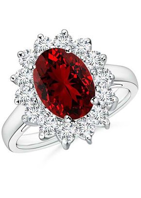 Lab-Grown Princess Diana Inspired Ruby Ring with Lab Diamond Halo, 1337