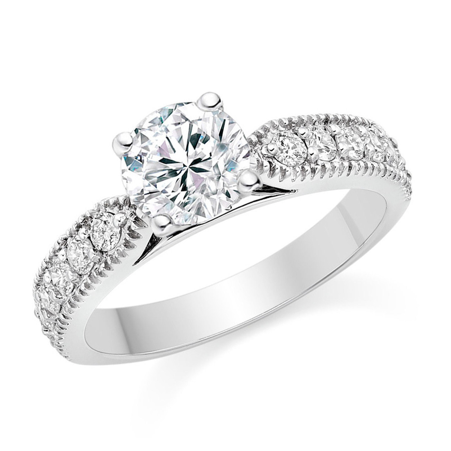 Round Cut 0.87 Carat Side Stones Engagement Ring in