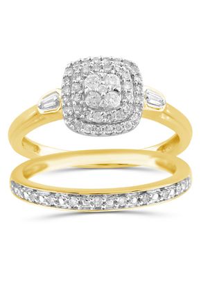 Perfect Fit 9ct Yellow Gold 0.33ct Total Diamond Bridal Set, 1305