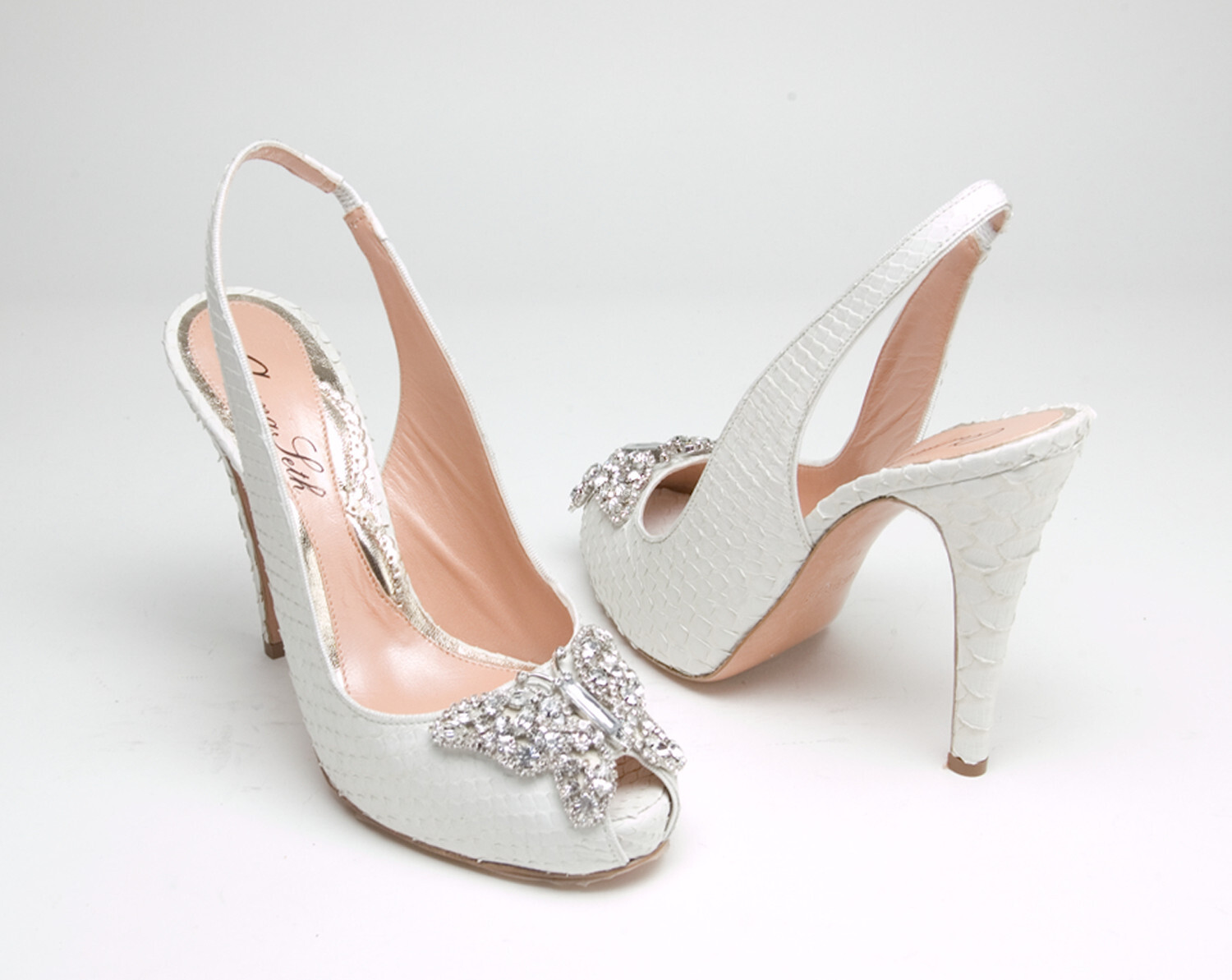 AS171 Farfalla Slingback White Snakeskin Wedding Shoes from Aruna Seth -  