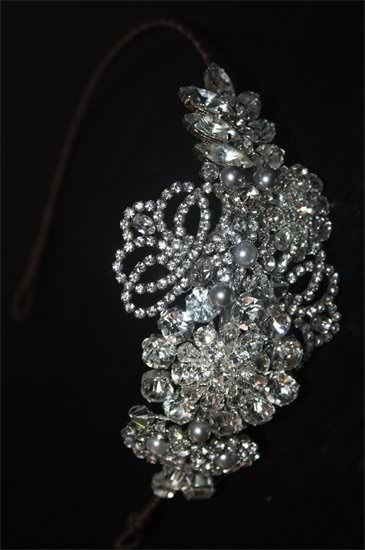 Amanda Wyatt "Olga" wedding dress and Jo Barnes "Grace" side head band