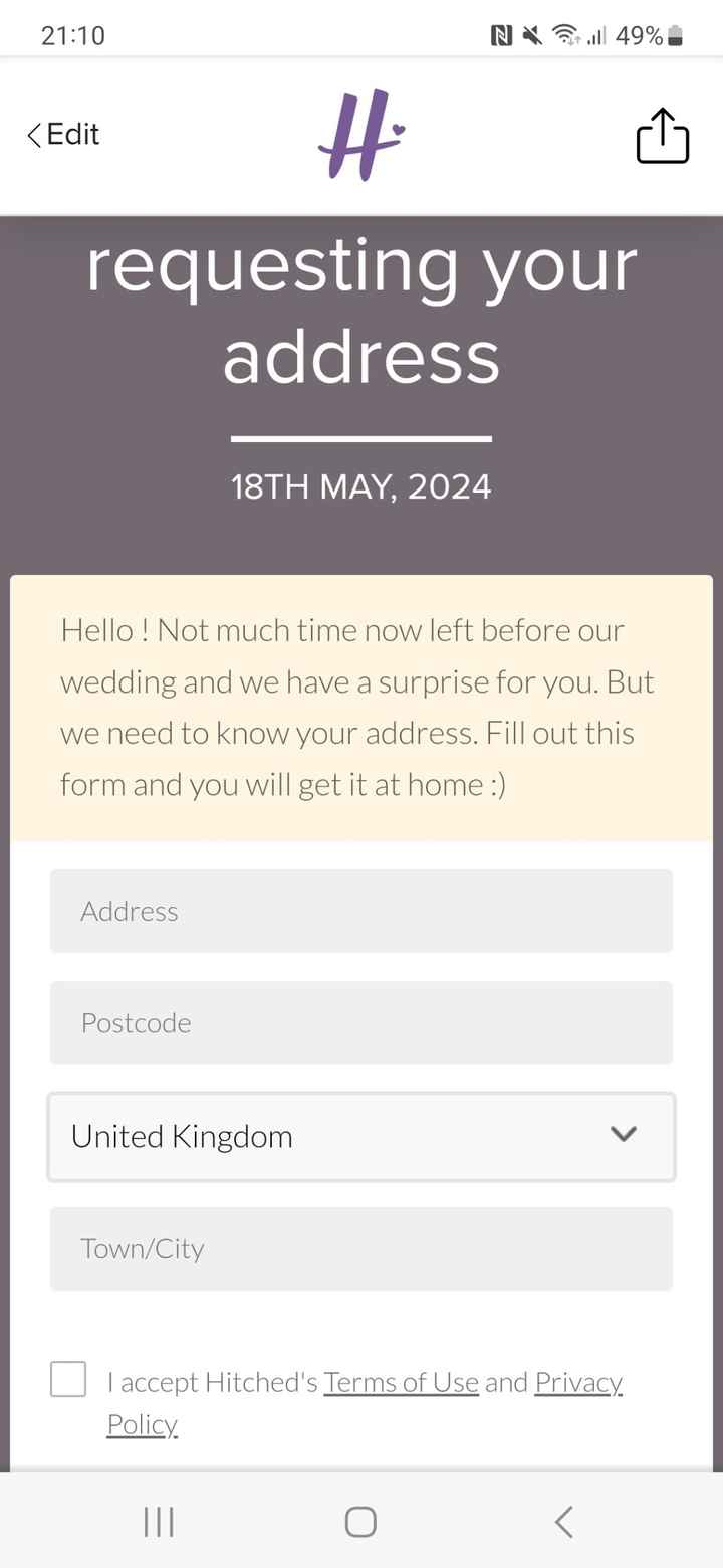 Wedding website - how to remove the first page asking for address - 1
