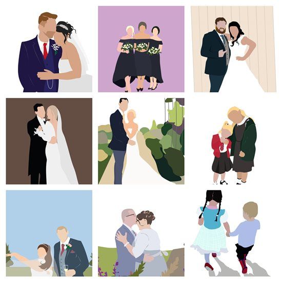 Wedding illustrations - Great for wedding favours, invites, bridesmaid gifts etc!
