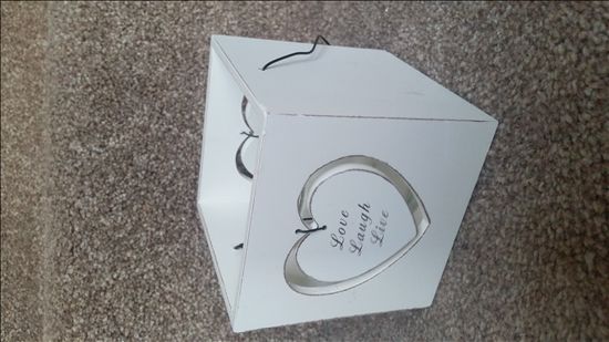 items for sale - pale blue bridesmaid dress, fishtail hoop, baskets, candle holders, chocolate mould