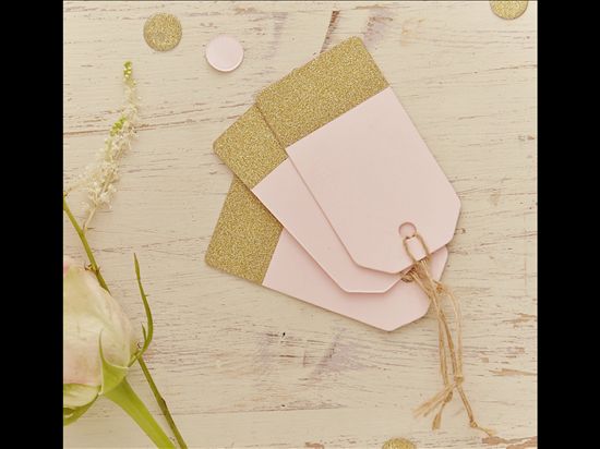 Pink & gold glitter wedding bits for sale; bunting, cake topper, invitations, place cards etc