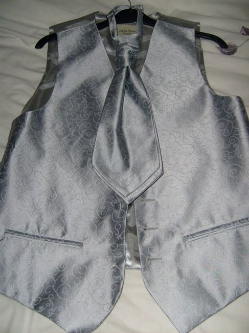 Silver Waist Coat and Cravat Wedding size small Moss Bros