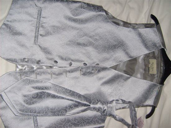 Silver Waist Coat and Cravat Wedding size small Moss Bros